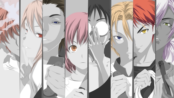 Anime characters Sōma Yukihira, Shun Ibusaki, Isami Aldini, Hisako Arato, Alice Nakiri, Akira Hayama, Takumi Aldini