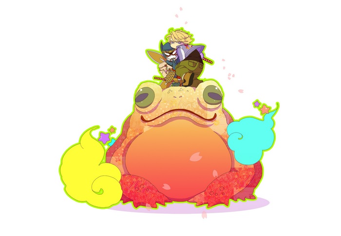 Ivan Karelin riding a frog from Tiger and Bunny