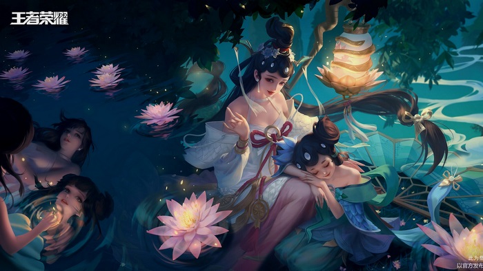 King of Glory characters in a lotus pond