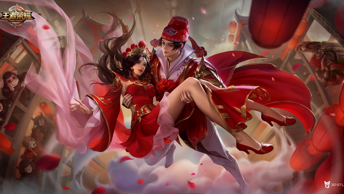 Couple in traditional Chinese wedding attire from King of Glory