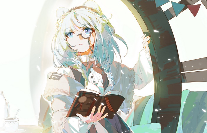 Istina from Arknights reading a book