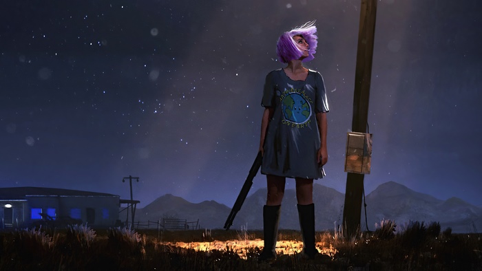 Girl with purple hair and shotgun in PlayerUnknowns Battlegrounds 4K