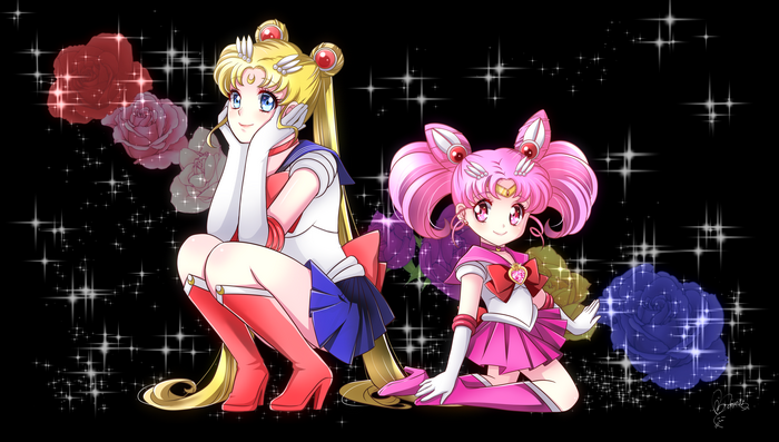 Sailor Moon and Sailor Chibi Moon 4K Artwork