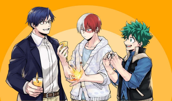 Izuku Midoriya, Shoto Todoroki, and Tenya Iida from My Hero Academia