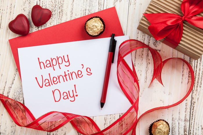 Valentine's Day card with gift and chocolates