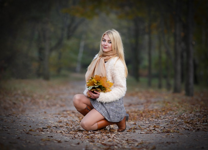 Blonde Woman in Autumn Setting