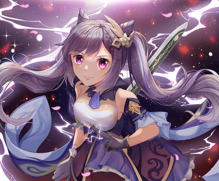 Keqing from Genshin Impact with sword