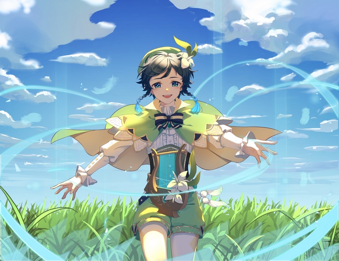 Venti from Genshin Impact in a grassy field