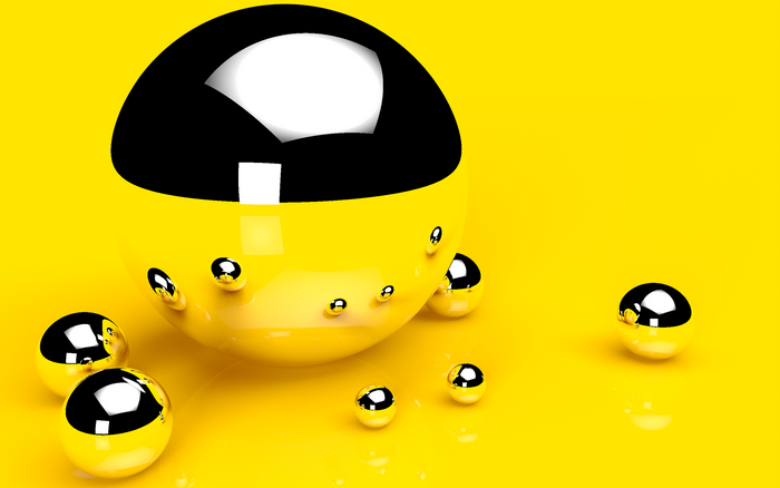 Abstract Yellow and Black Spheres with Reflections