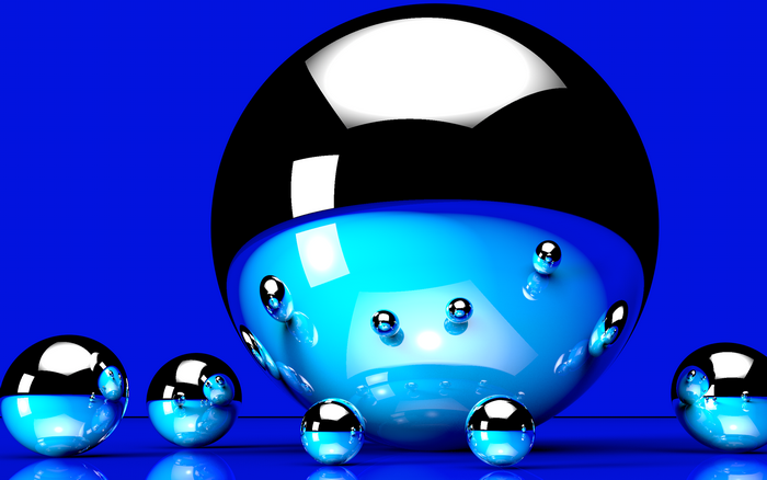 Abstract blue spheres with reflections