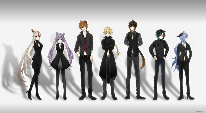 Genshin Impact characters in black formal wear