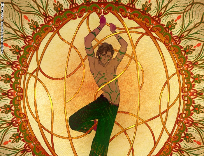 Tom Holland in ornate stained glass style