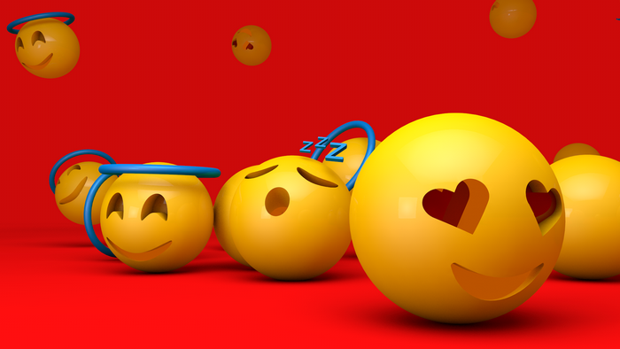 3D yellow smileys with different expressions on red background
