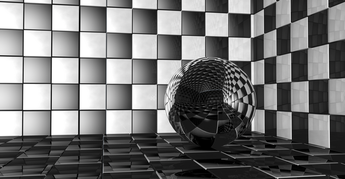 Abstract Sphere in Checkerboard Room 4K