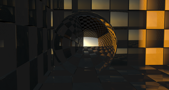 Abstract Sphere and Cubes with Reflection