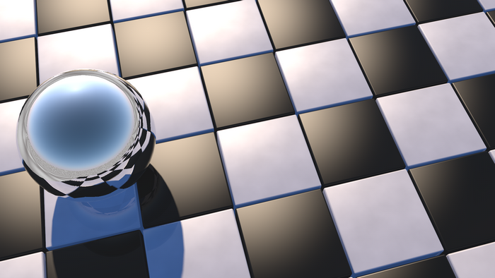 Chrome sphere on a checkered surface