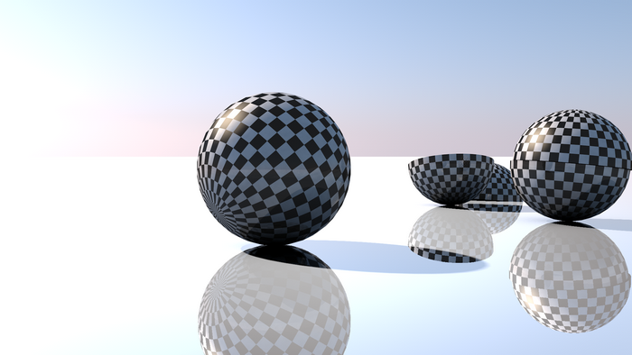 Checkerboard Spheres and Bowls on Reflective Surface