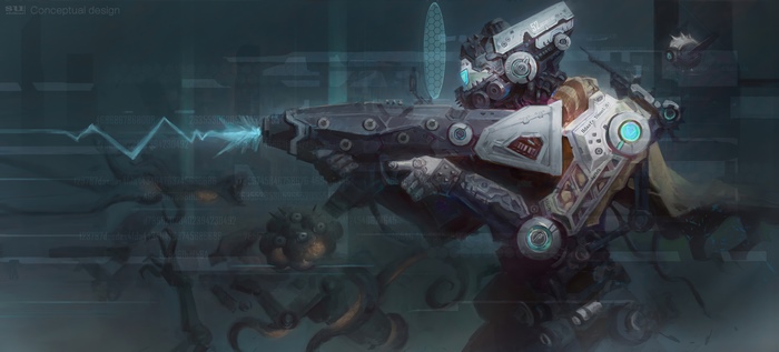 Sci Fi Robot with Futuristic Weapon
