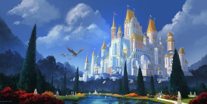 Fantasy Castle with Dragons and Garden 4K