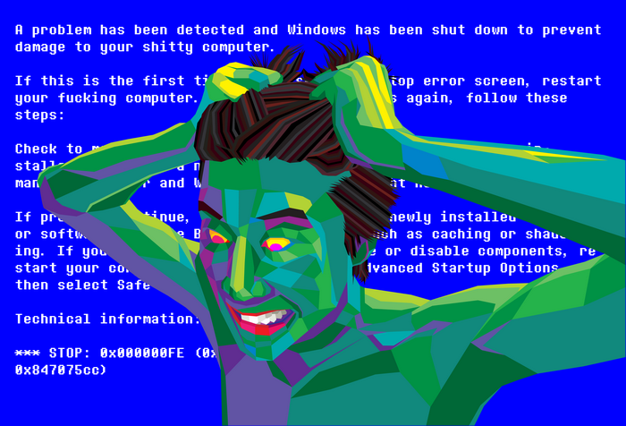 Man pulling hair in front of blue screen error