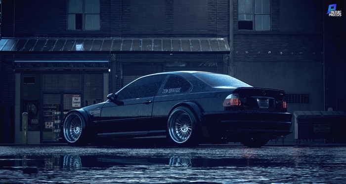 BMW M3 E46 Black Car in Night Scene