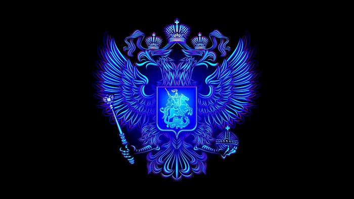 Coat of arms of Russia with neon blue glow