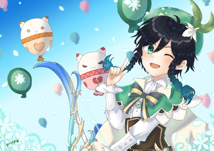 Venti from Genshin Impact with balloons