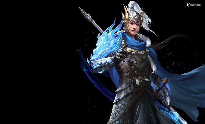 Fantasy Warrior with Blue Flames