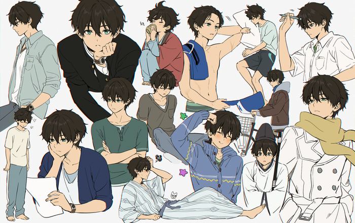 Hōtarō Oreki from Hyouka character sketches