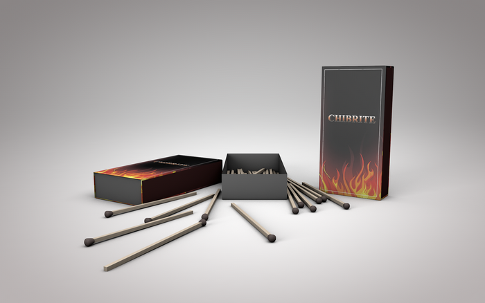 Chibrite matches with flame design