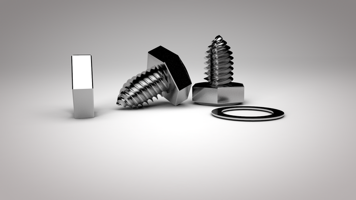 Metal bolts and washer on a white background