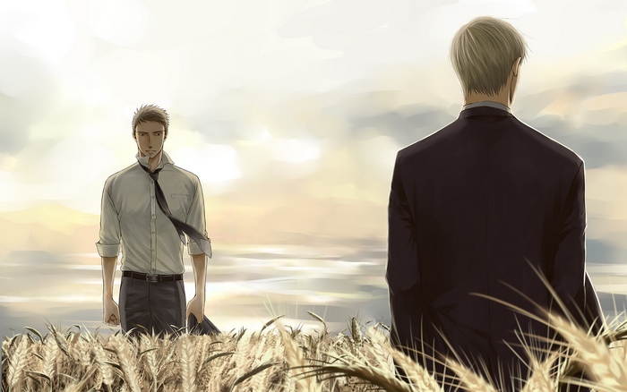 Yashiro and Chikara from Saezuru Tori wa Habatakanai in a field
