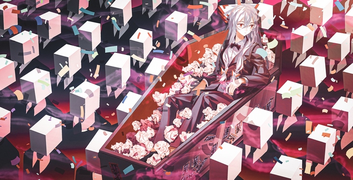 Fujiwara no Mokou from Touhou in a coffin