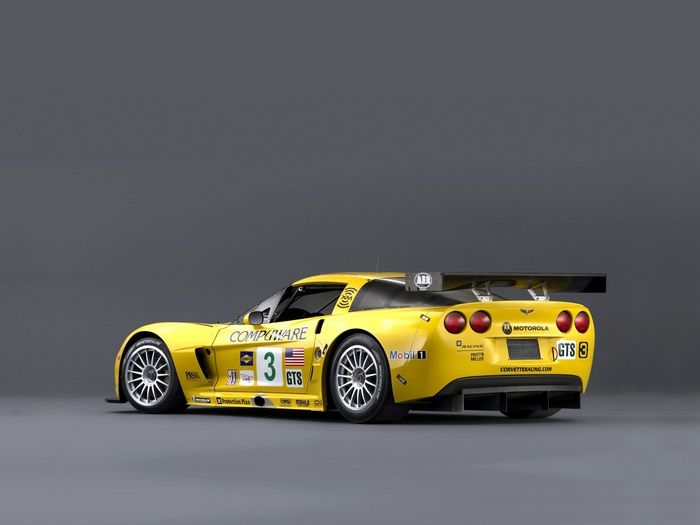 Yellow 2005 Chevrolet Corvette C6.R race car