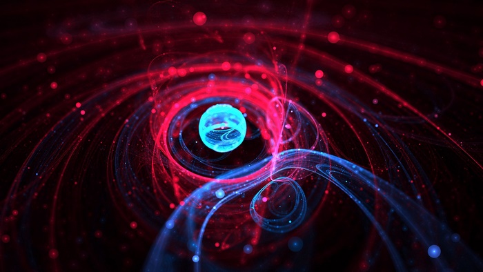 Abstract fractal art with red and blue lights