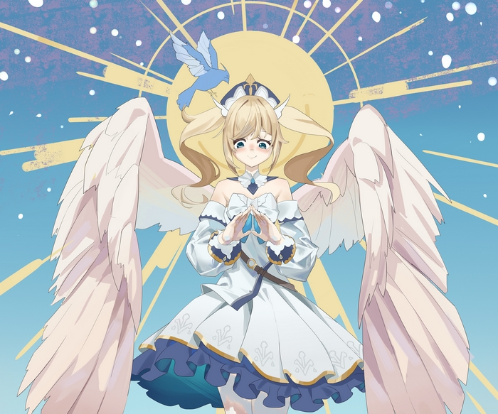 Barbara from Genshin Impact with wings and bird