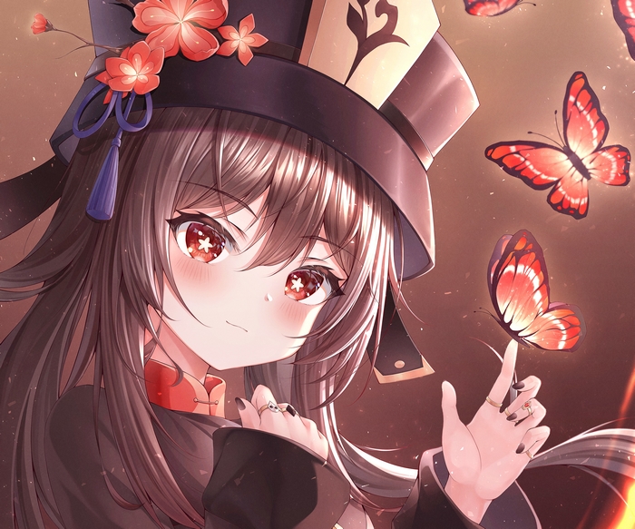 Hu Tao from Genshin Impact with butterflies