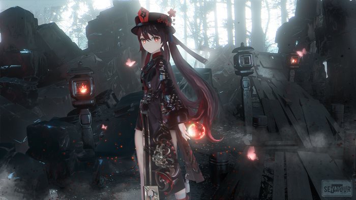 Hu Tao in Enigmatic Forest with Glowing Lanterns 4K