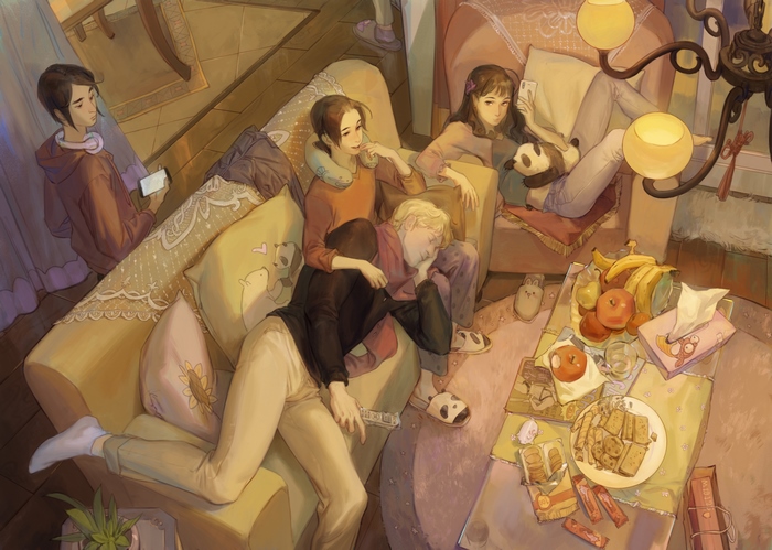 Russia and China from Hetalia relaxing at home