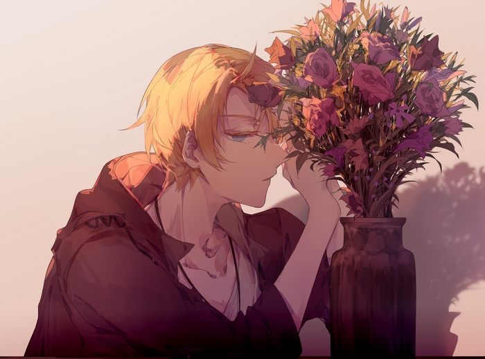 Alfred F. Jones from Hetalia: Axis Powers smelling flowers