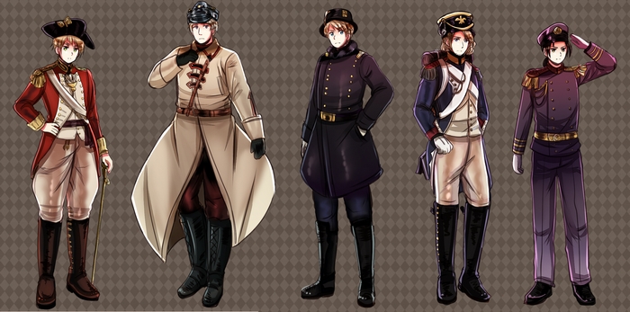 Hetalia: Axis Powers characters in historical military uniforms