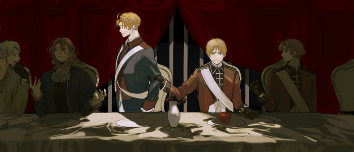 Hetalia: Axis Powers characters at a formal dinner