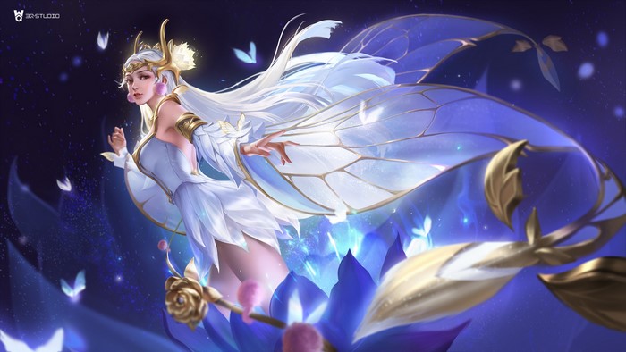 Fantasy Fairy with White Hair and Blue Wings