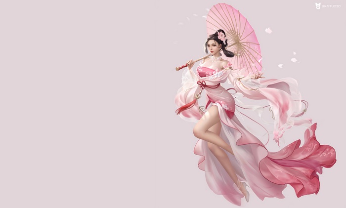 Fantasy woman with pink umbrella