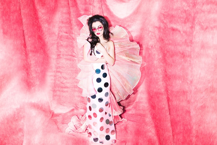 Charli XCX in a polka dot dress