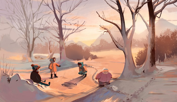 South Park characters in a snowy landscape