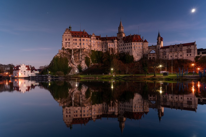 Sigmaringen Castle Reflection at Night