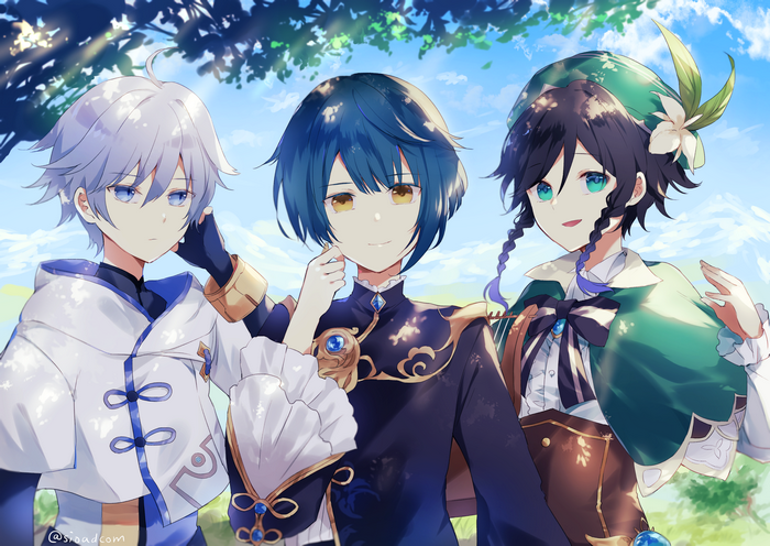 Chongyun, Xingqiu, and Venti from Genshin Impact