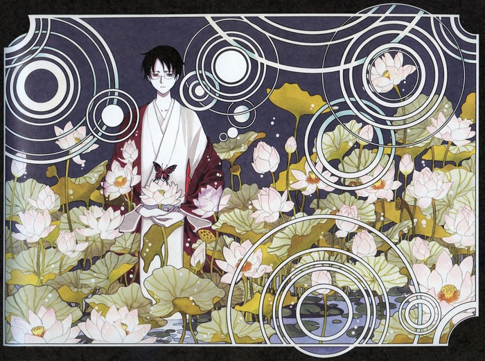 Kimihiro Watanuki from XxxHOLiC with a butterfly and lotuses