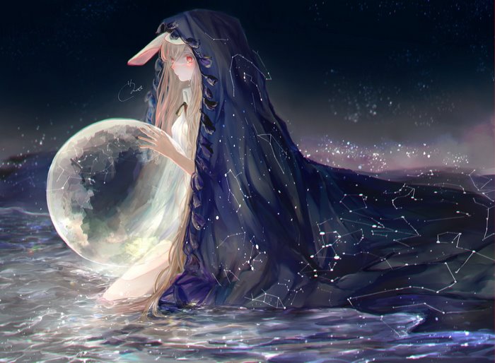 Girl with Moon and Constellation Cape 4K